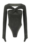 OUDE WAAG 25 Autumn and Winter Knot Stretch Velvet Bodysuit OW-OW-25AW-BD01T1GR590-ML Dark Green